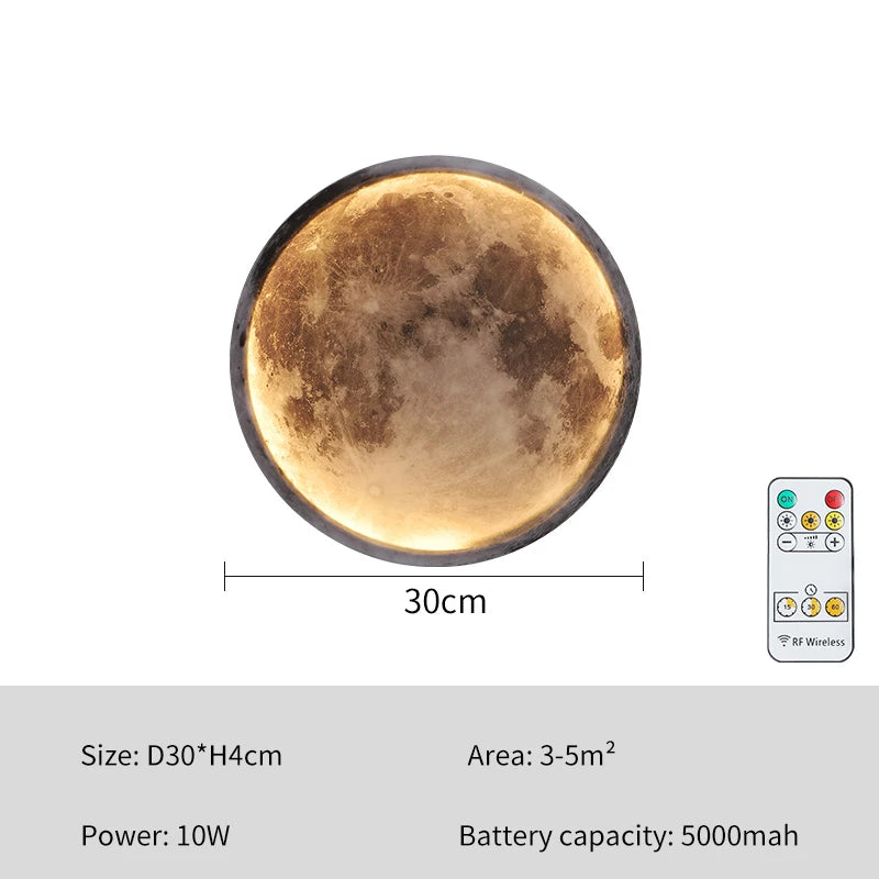 Indoor Rechargeable Wireless Moon Wall Lamp Remote Control Touch Dimming 5000Mah Night Light Bedside Stairside Living Room Decor