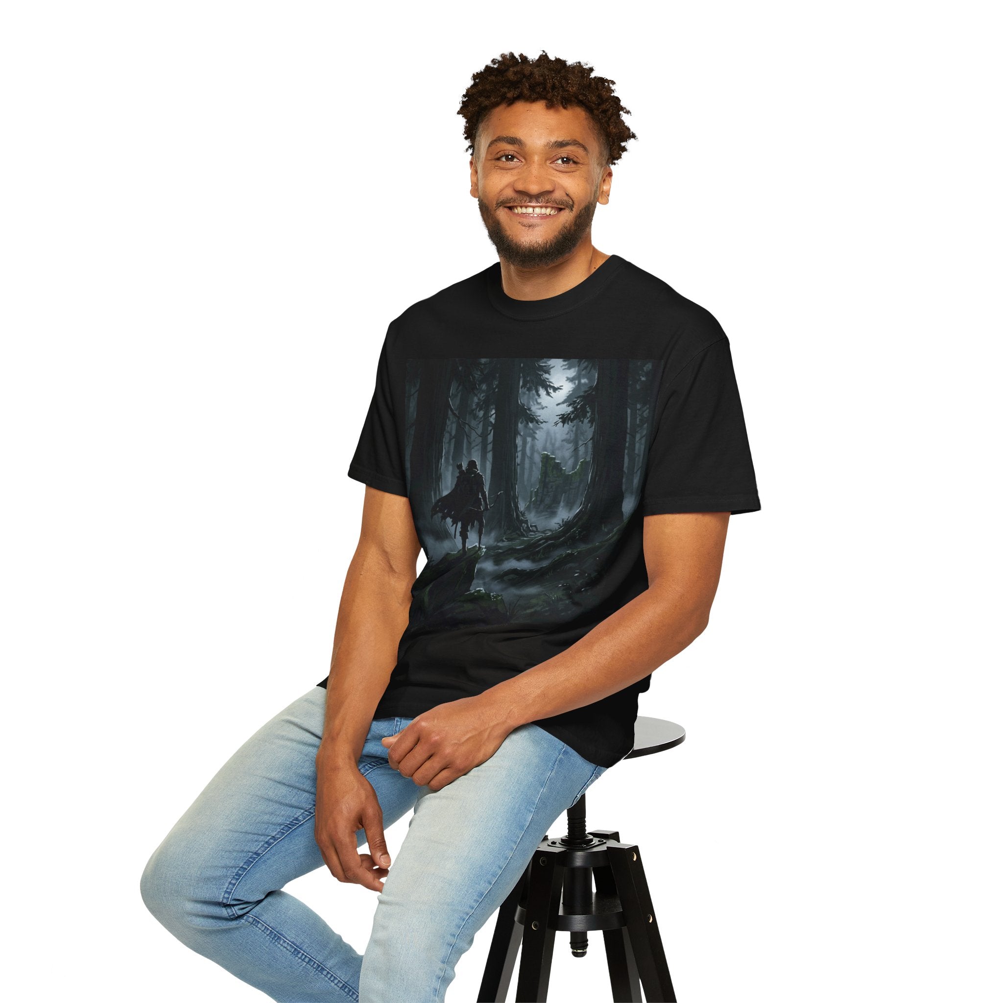 Dark Forest Rider T-Shirt — Fantasy Cloaked Knight Woodland Graphic Tee