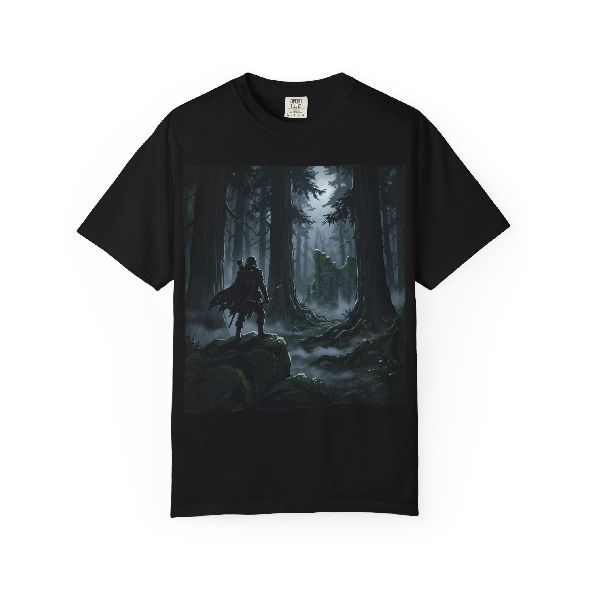 Dark Forest Rider T-Shirt — Fantasy Cloaked Knight Woodland Graphic Tee