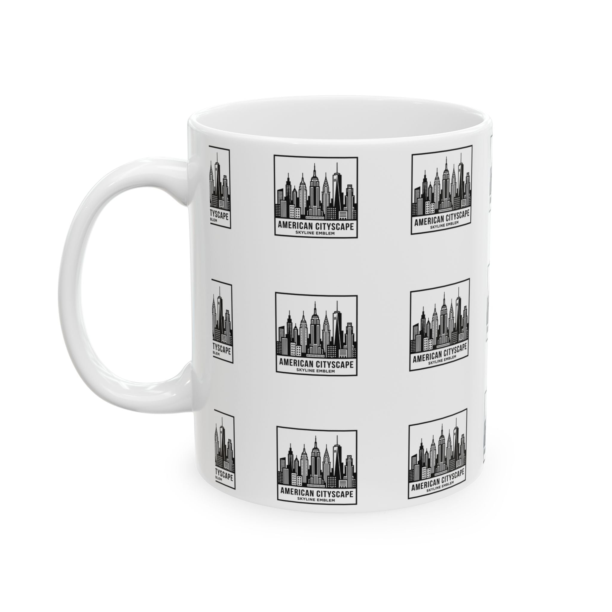 American Cityscape Ceramic Mug (11oz, 15oz) - Skyline Pattern Coffee Cup