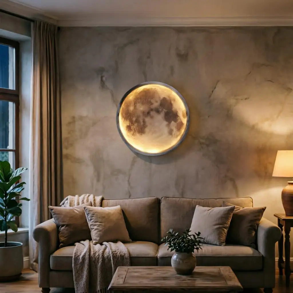 Indoor Rechargeable Wireless Moon Wall Lamp Remote Control Touch Dimming 5000Mah Night Light Bedside Stairside Living Room Decor
