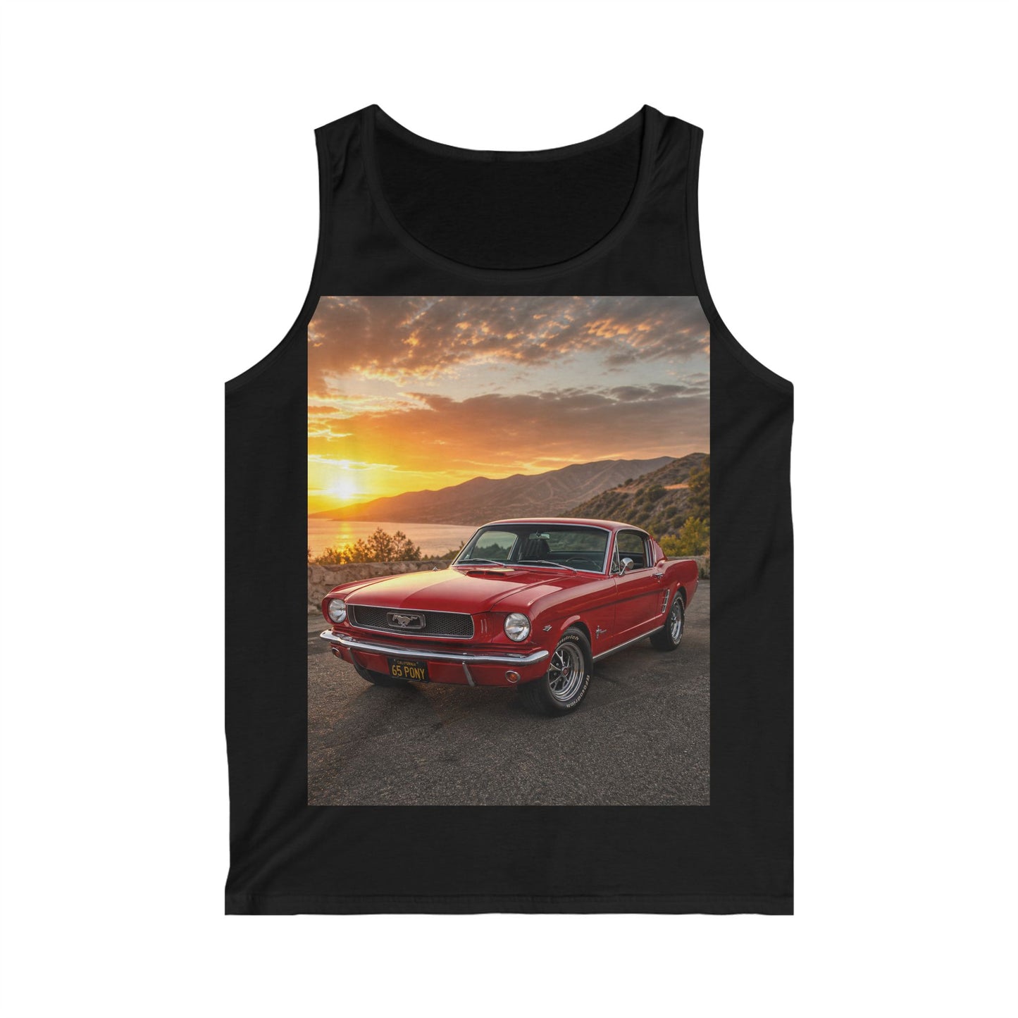 Classic Red Mustang Tank Top — Vintage Car Sunset Graphic