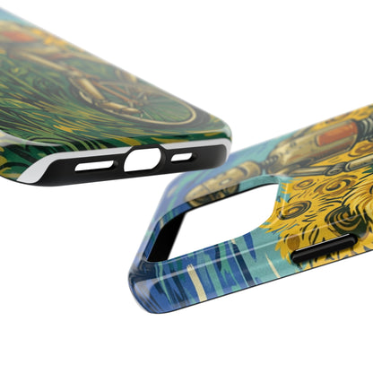 Robot on Unicycle Tough Phone Case — Sunflower Field Vintage Art Protective Cover