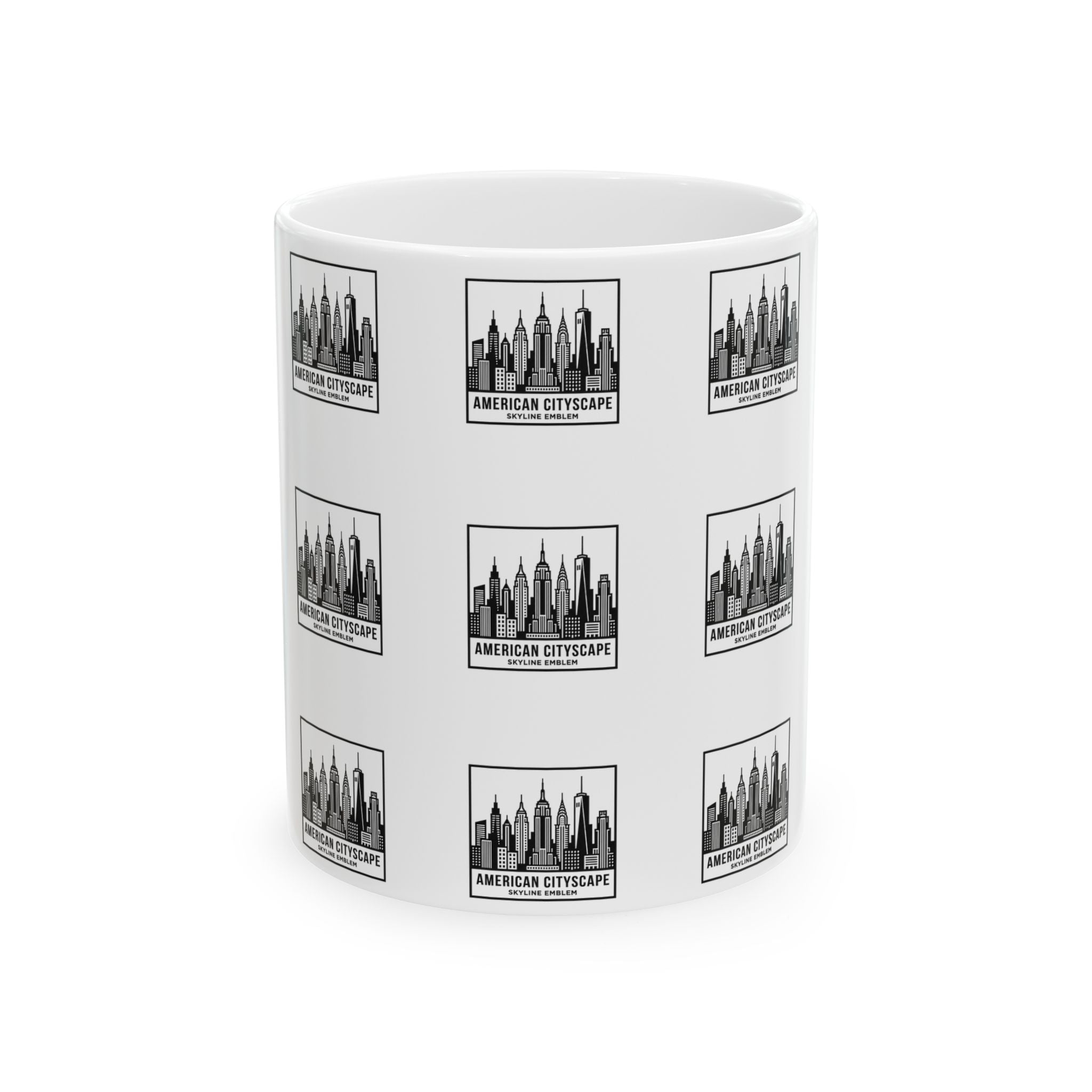 American Cityscape Ceramic Mug (11oz, 15oz) - Skyline Pattern Coffee Cup