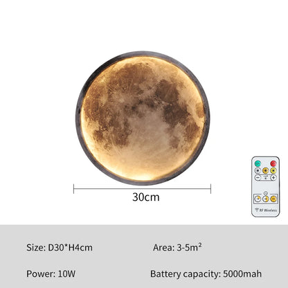 Indoor Rechargeable Wireless Moon Wall Lamp Remote Control Touch Dimming 5000Mah Night Light Bedside Stairside Living Room Decor