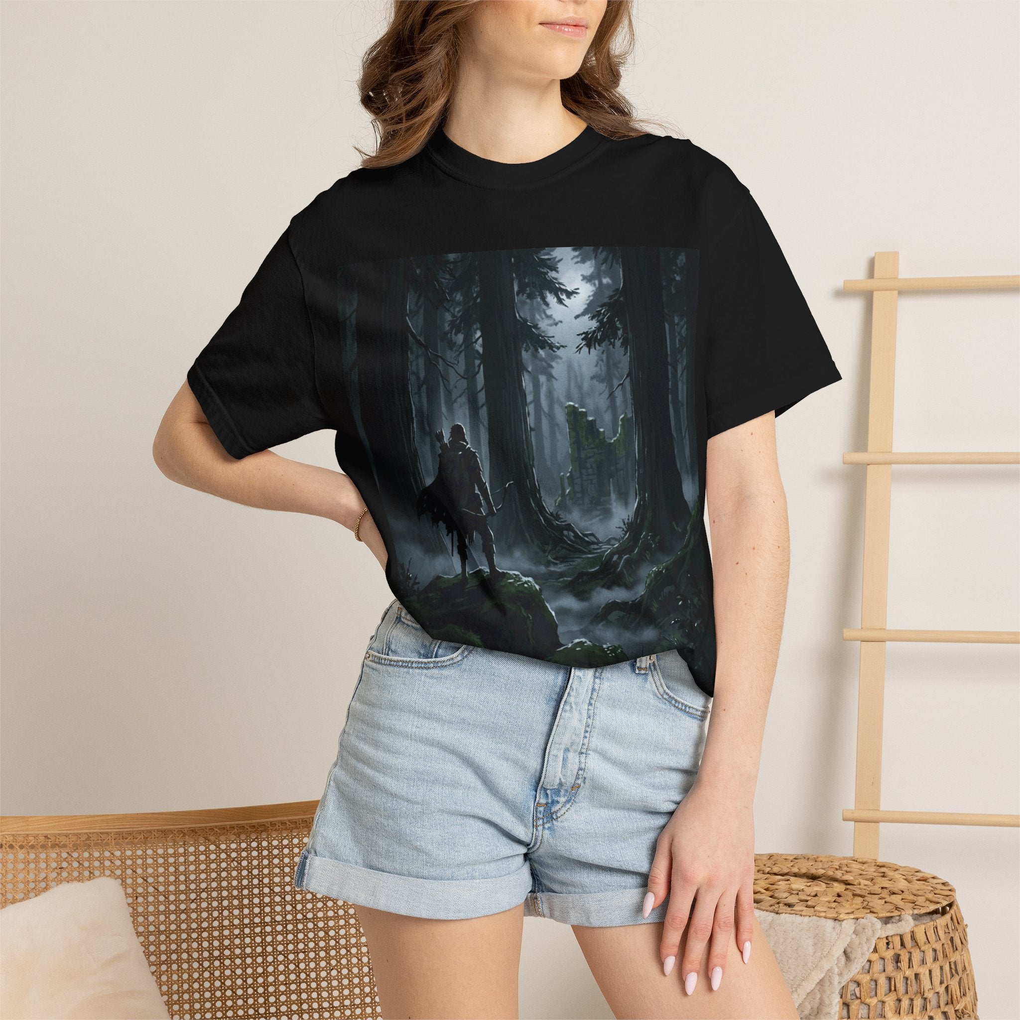 Dark Forest Rider T-Shirt — Fantasy Cloaked Knight Woodland Graphic Tee