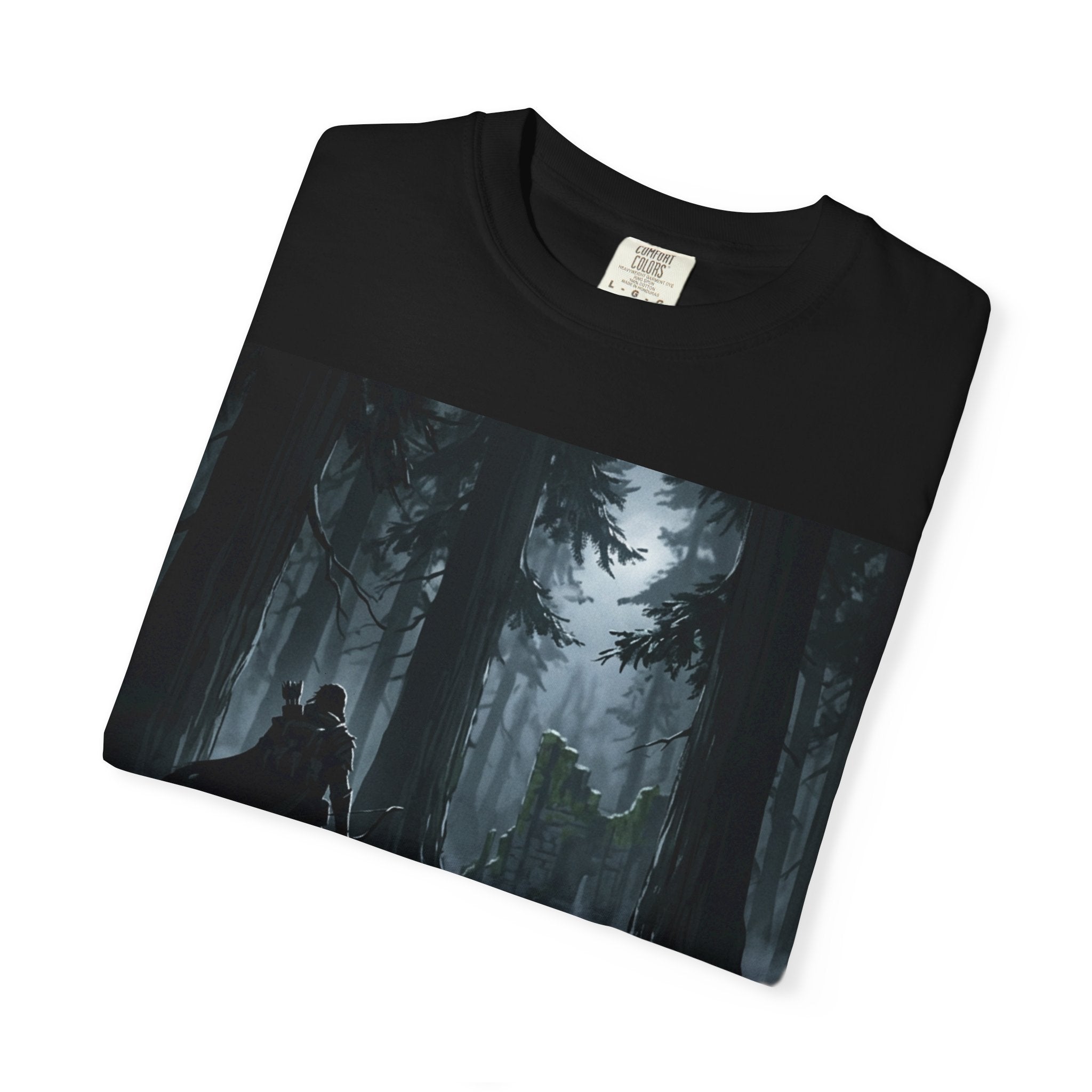 Dark Forest Rider T-Shirt — Fantasy Cloaked Knight Woodland Graphic Tee