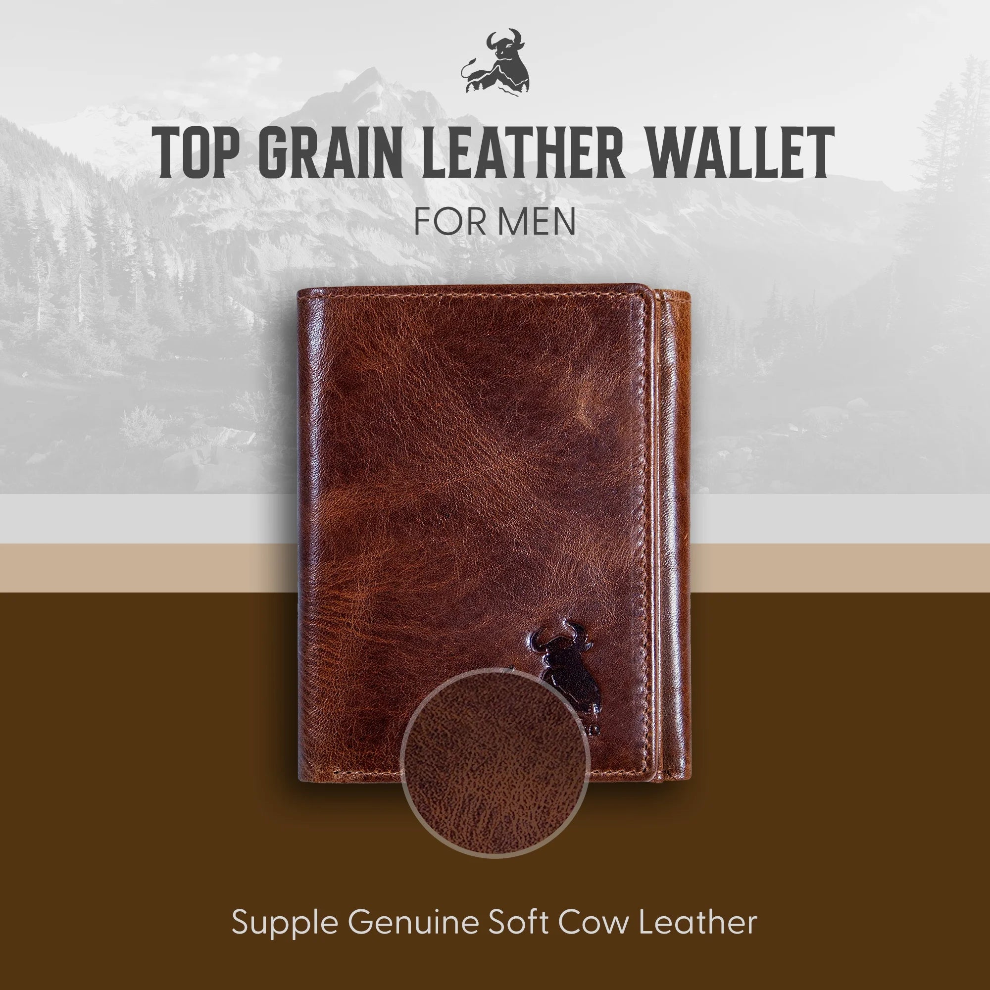 Best Leather Men'S RFID Trifold Wallet with ID Great Outdoor Wallet Forest Brown