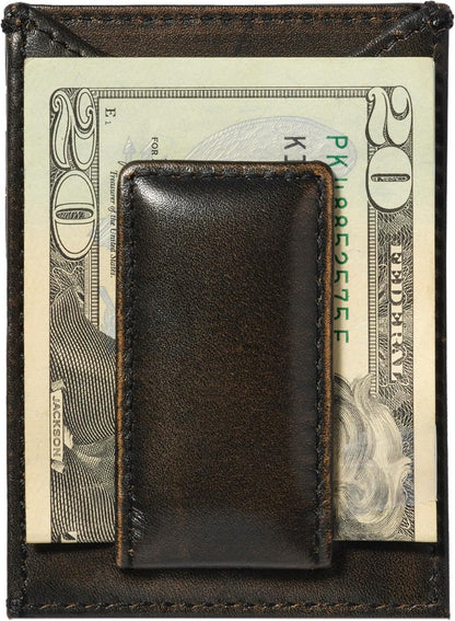 Deer Slim Money Clip Wallet for Men, Front Pocket Wallet with Strong Magnet, Full Grain Cowhide Card Holder Wallet, Black