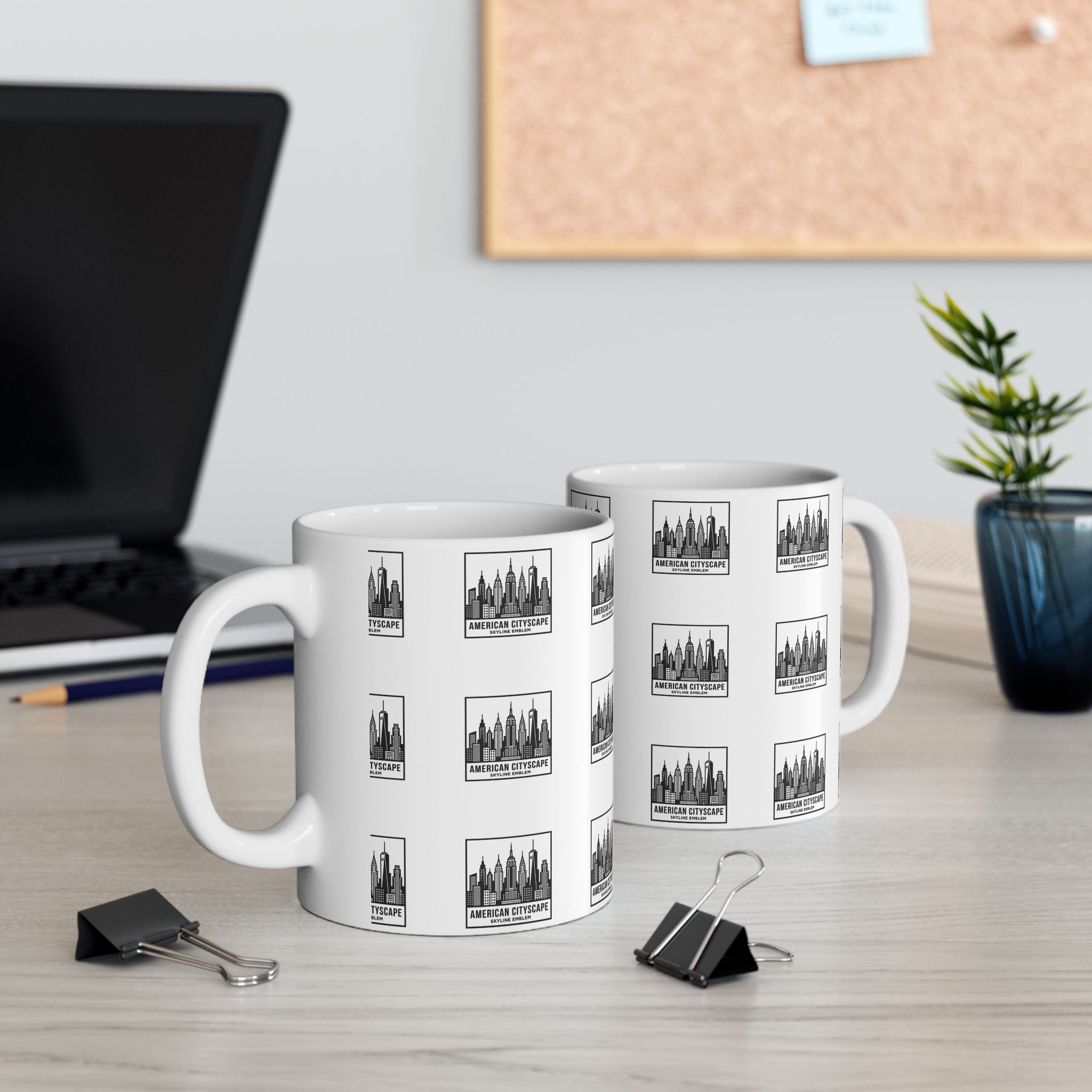 American Cityscape Ceramic Mug (11oz, 15oz) - Skyline Pattern Coffee Cup