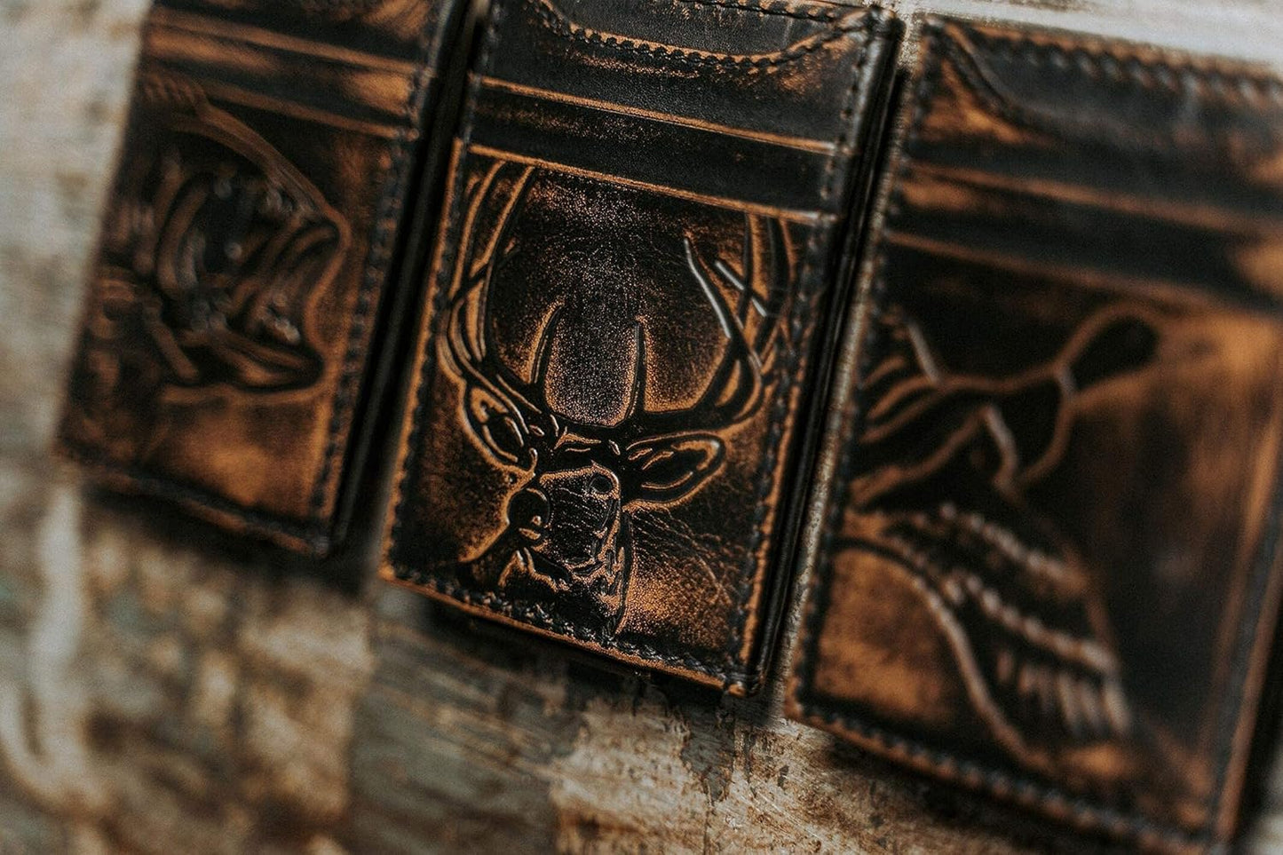 Deer Slim Money Clip Wallet for Men, Front Pocket Wallet with Strong Magnet, Full Grain Cowhide Card Holder Wallet, Black