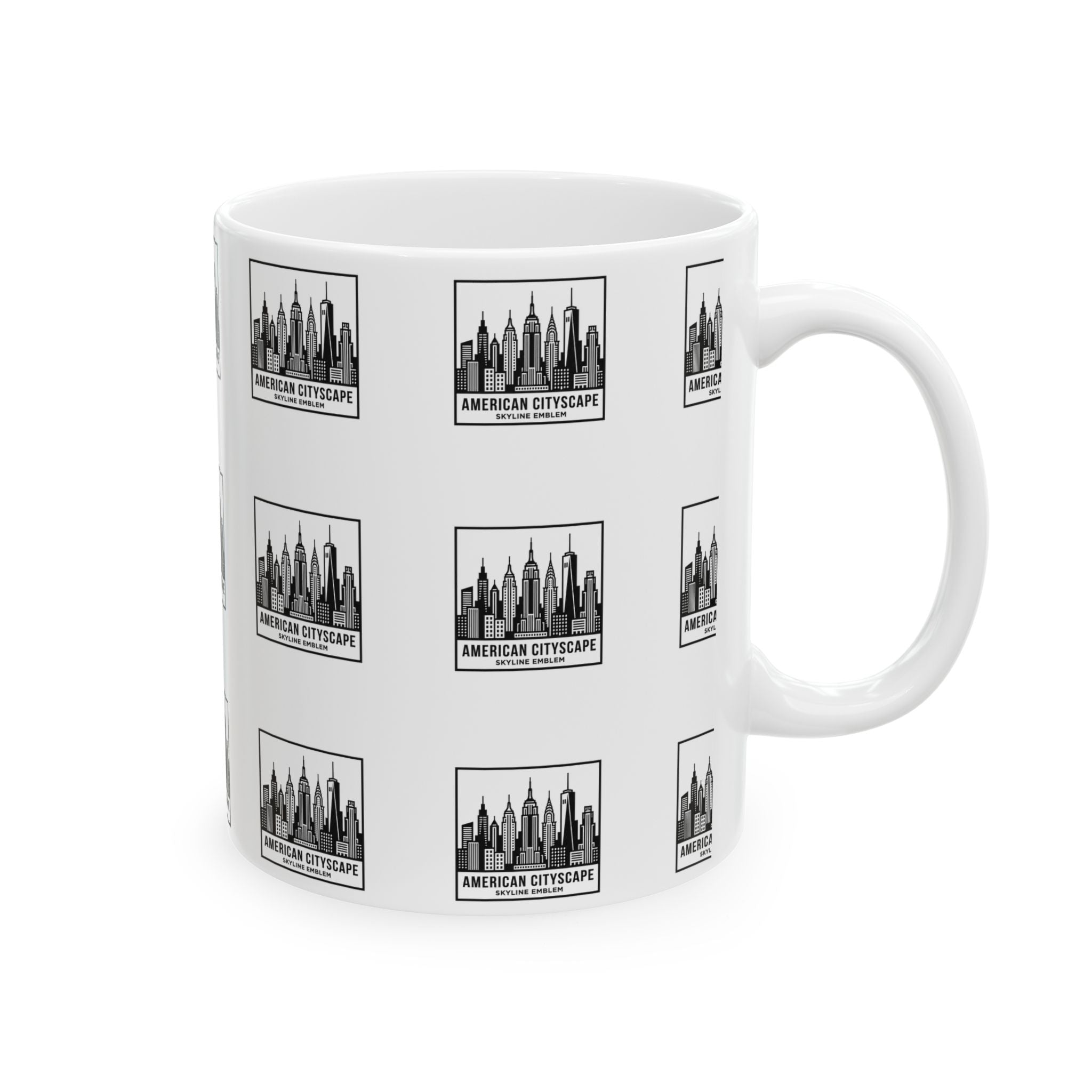 American Cityscape Ceramic Mug (11oz, 15oz) - Skyline Pattern Coffee Cup