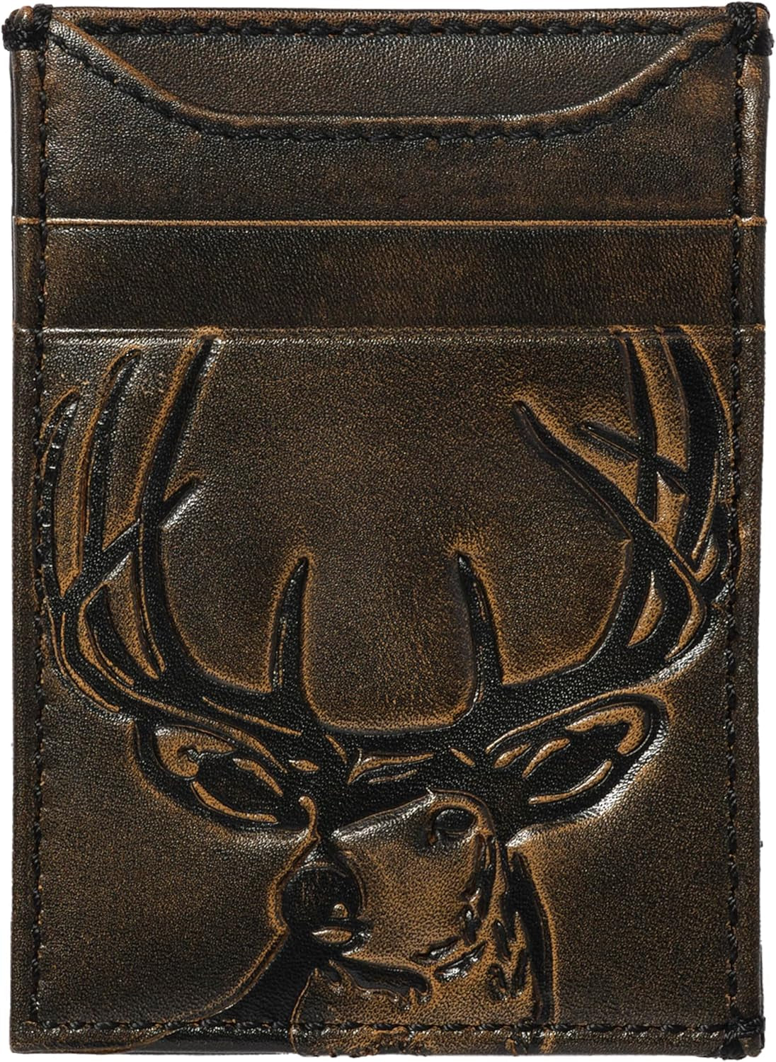 Deer Slim Money Clip Wallet for Men, Front Pocket Wallet with Strong Magnet, Full Grain Cowhide Card Holder Wallet, Black