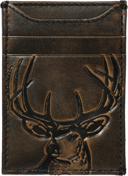 Deer Slim Money Clip Wallet for Men, Front Pocket Wallet with Strong Magnet, Full Grain Cowhide Card Holder Wallet, Black