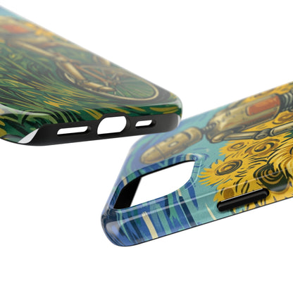 Robot on Unicycle Tough Phone Case — Sunflower Field Vintage Art Protective Cover