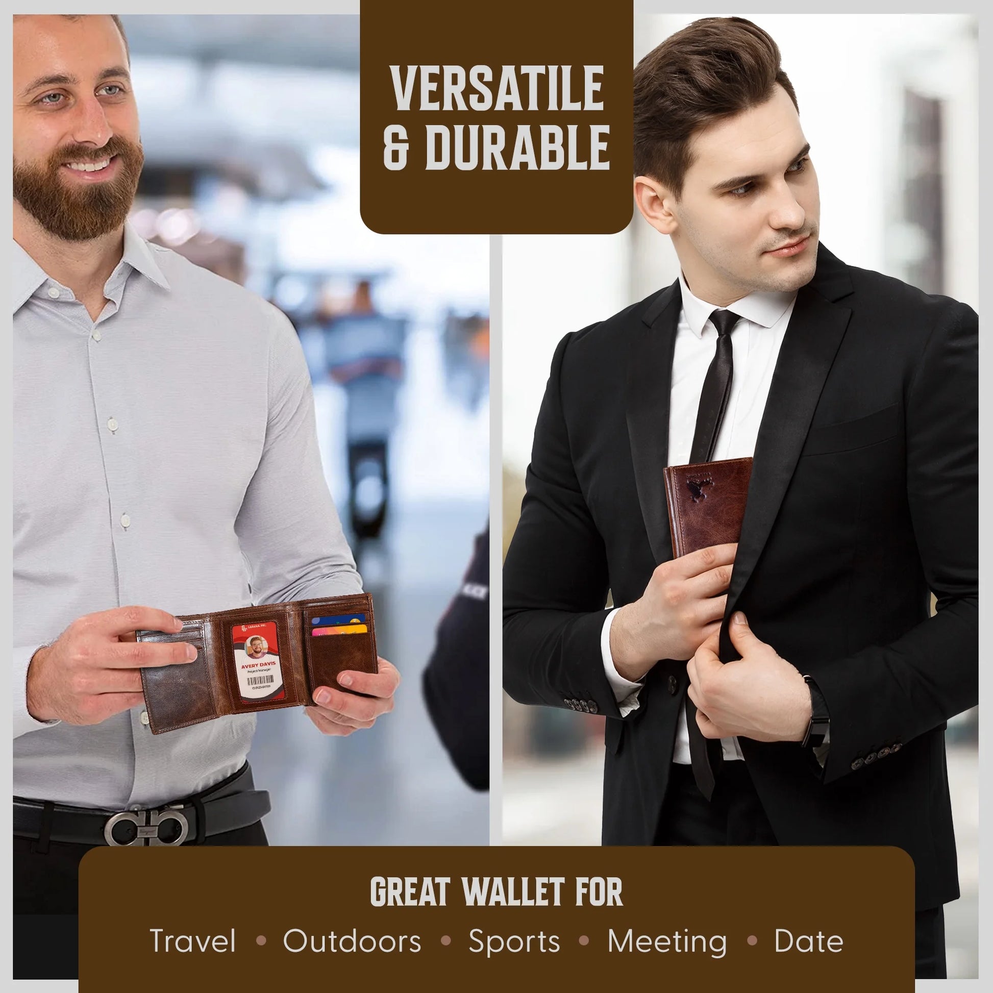 Best Leather Men'S RFID Trifold Wallet with ID Great Outdoor Wallet Forest Brown