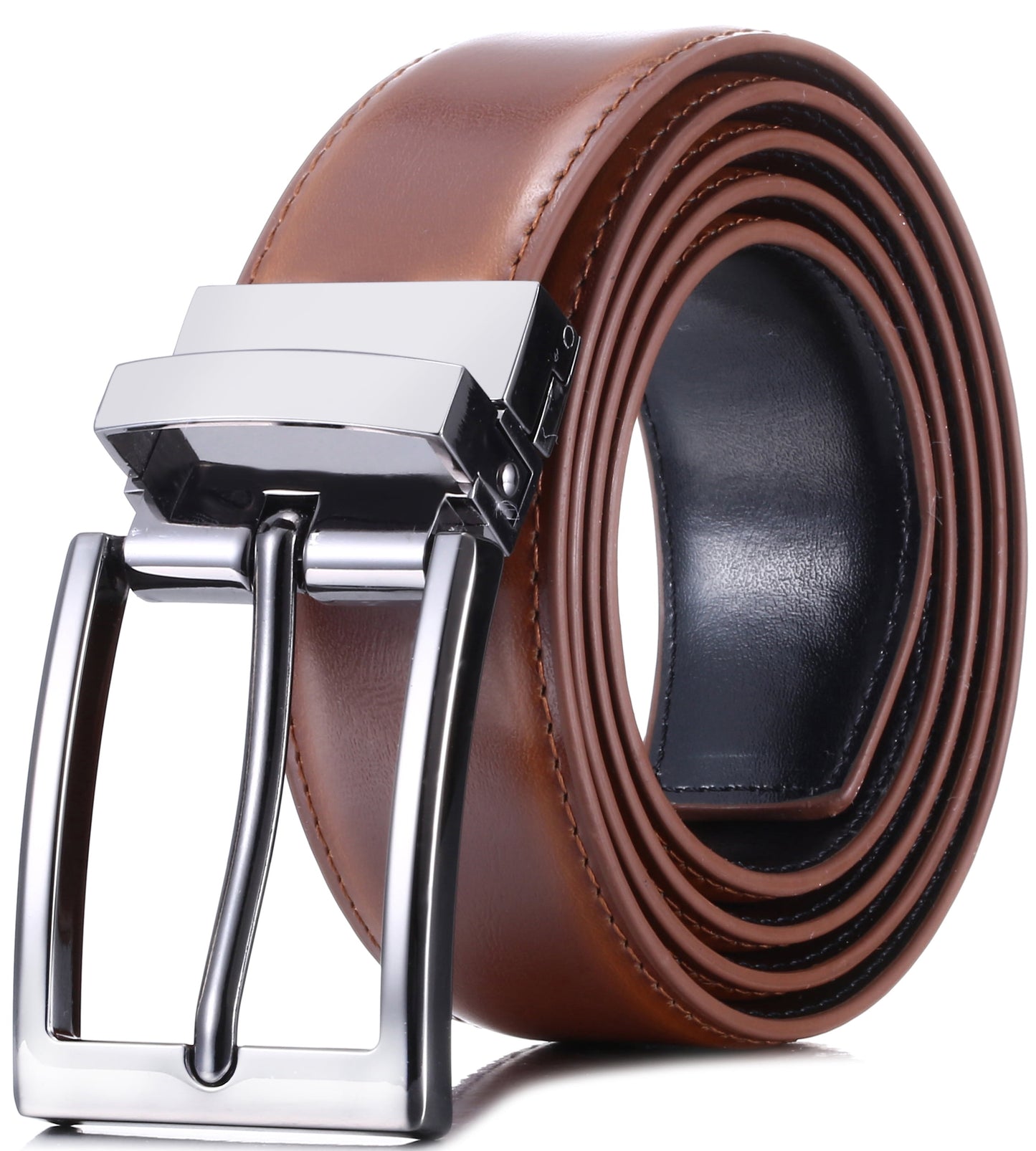 Marino Reversible Leather Belt for Men - Classic Dress Belt 1.25" Wide - with Removable Rotating Buckle