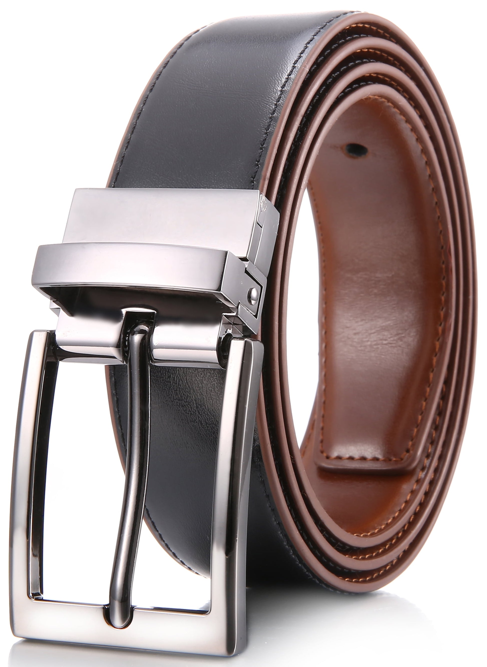 Marino Reversible Leather Belt for Men - Classic Dress Belt 1.25" Wide - with Removable Rotating Buckle