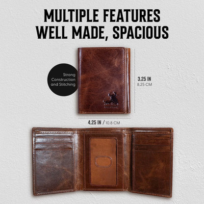 Best Leather Men'S RFID Trifold Wallet with ID Great Outdoor Wallet Forest Brown