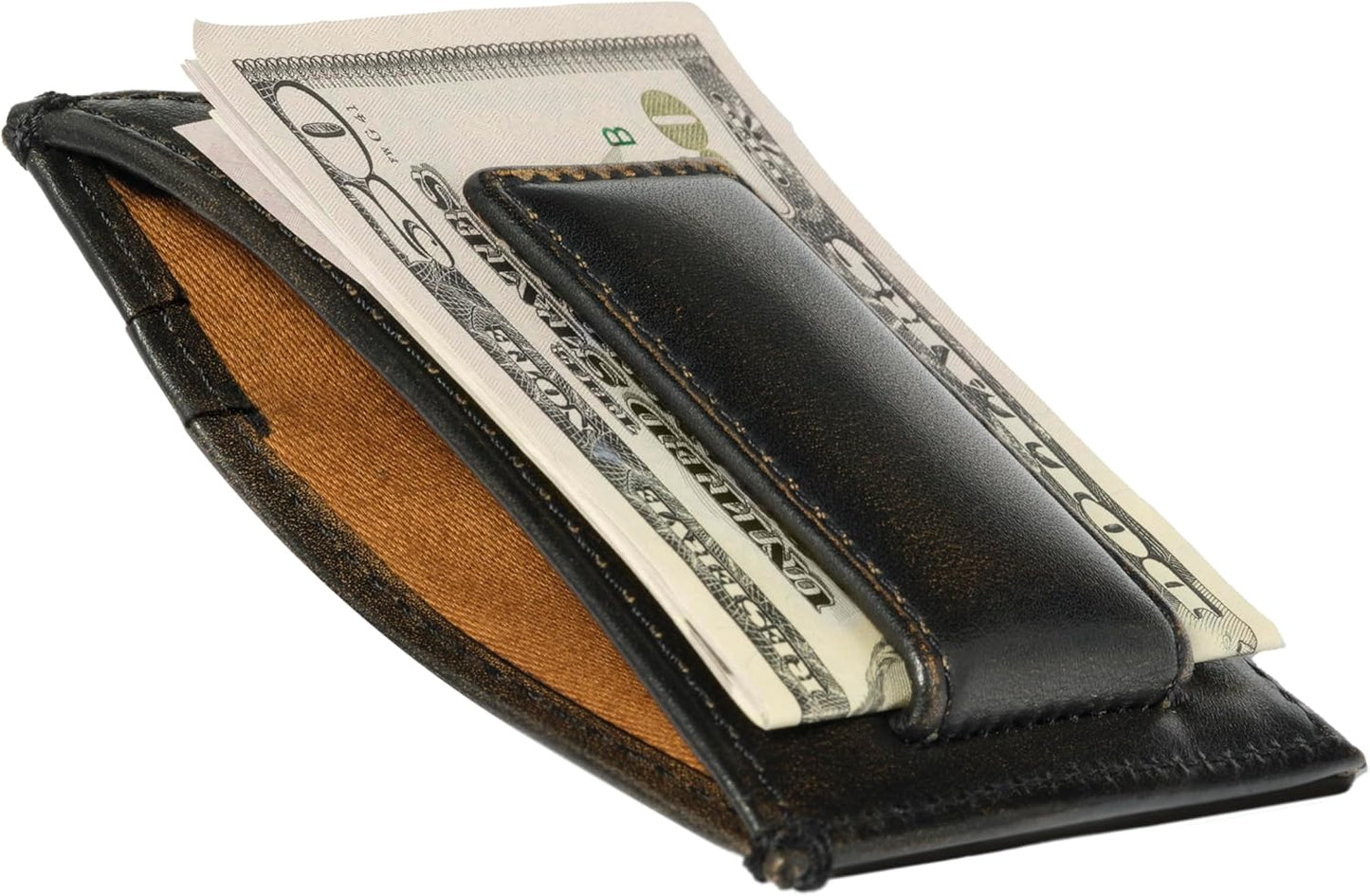 Deer Slim Money Clip Wallet for Men, Front Pocket Wallet with Strong Magnet, Full Grain Cowhide Card Holder Wallet, Black