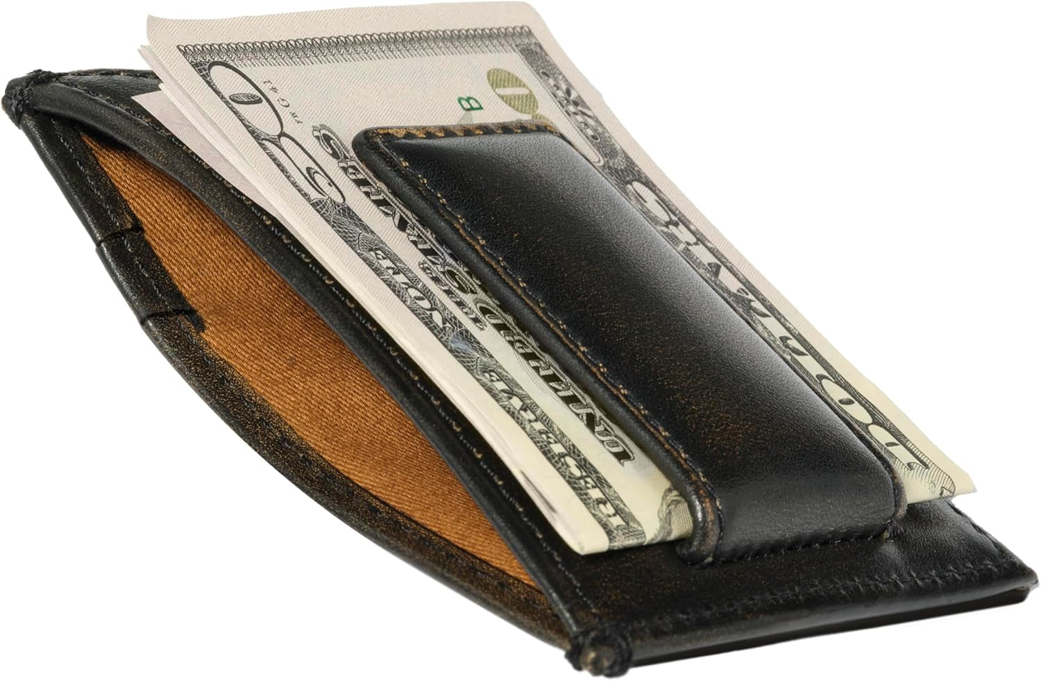 Deer Slim Money Clip Wallet for Men, Front Pocket Wallet with Strong Magnet, Full Grain Cowhide Card Holder Wallet, Black