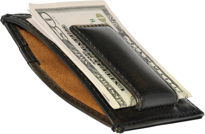 Deer Slim Money Clip Wallet for Men, Front Pocket Wallet with Strong Magnet, Full Grain Cowhide Card Holder Wallet, Black