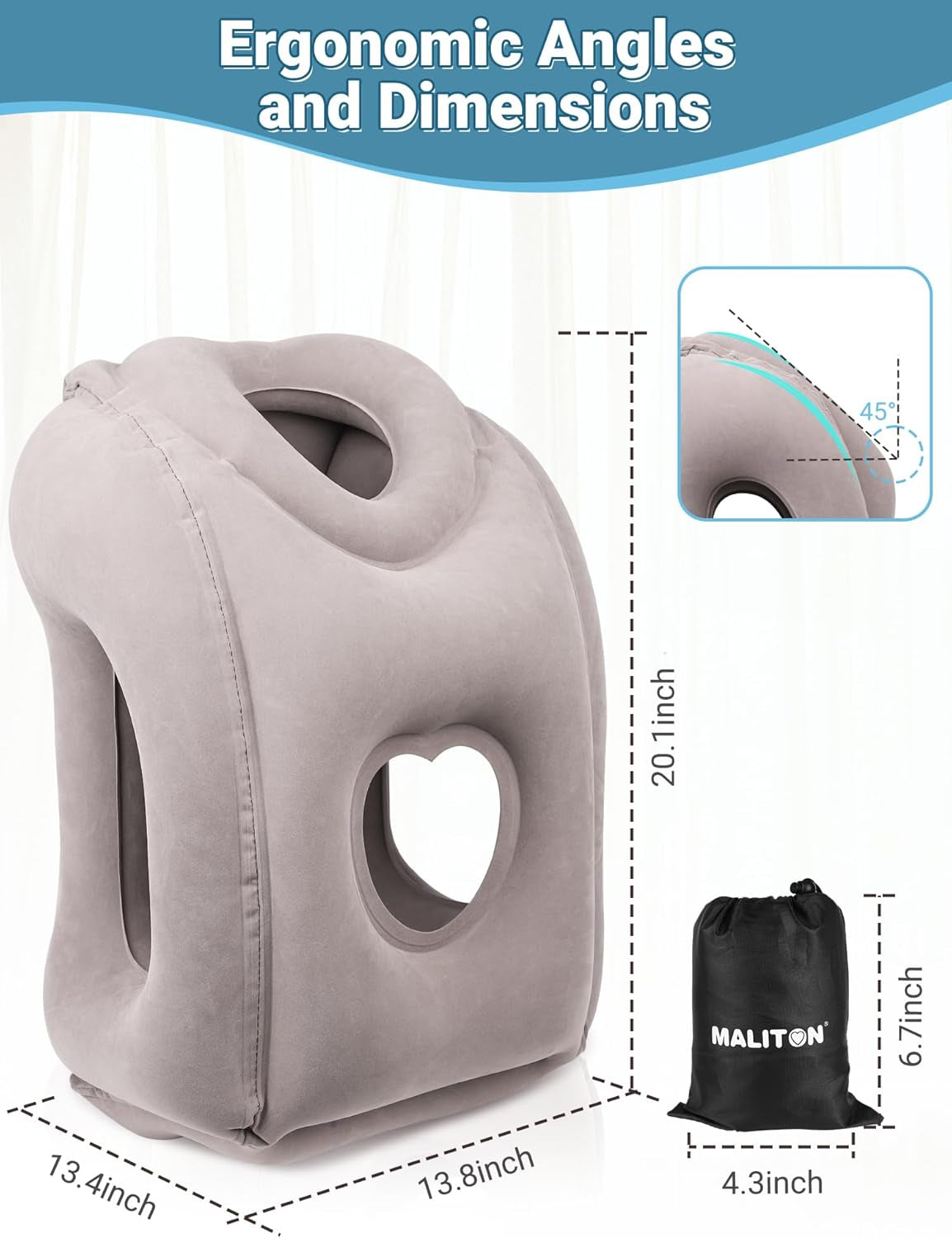 Inflatable Travel Pillow for Airplane Comfortable Sleeping to Relieve Neck and Shoulder Pain, Support Head Inflatable Pillow for Long Flights, Used for Airplanes, Cars, Trains, Office (Grey)