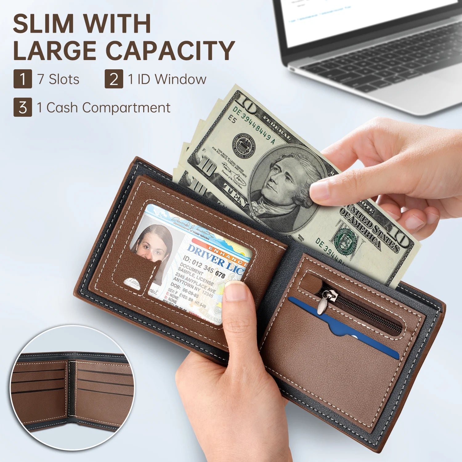 RFID Men’S Wallets, Stylish Bifold Wallets with 7 Credit Credit Cards 1 ID Window, Slim Minimalist Front Wallet/Credit Card Holder, Great Gift for Men