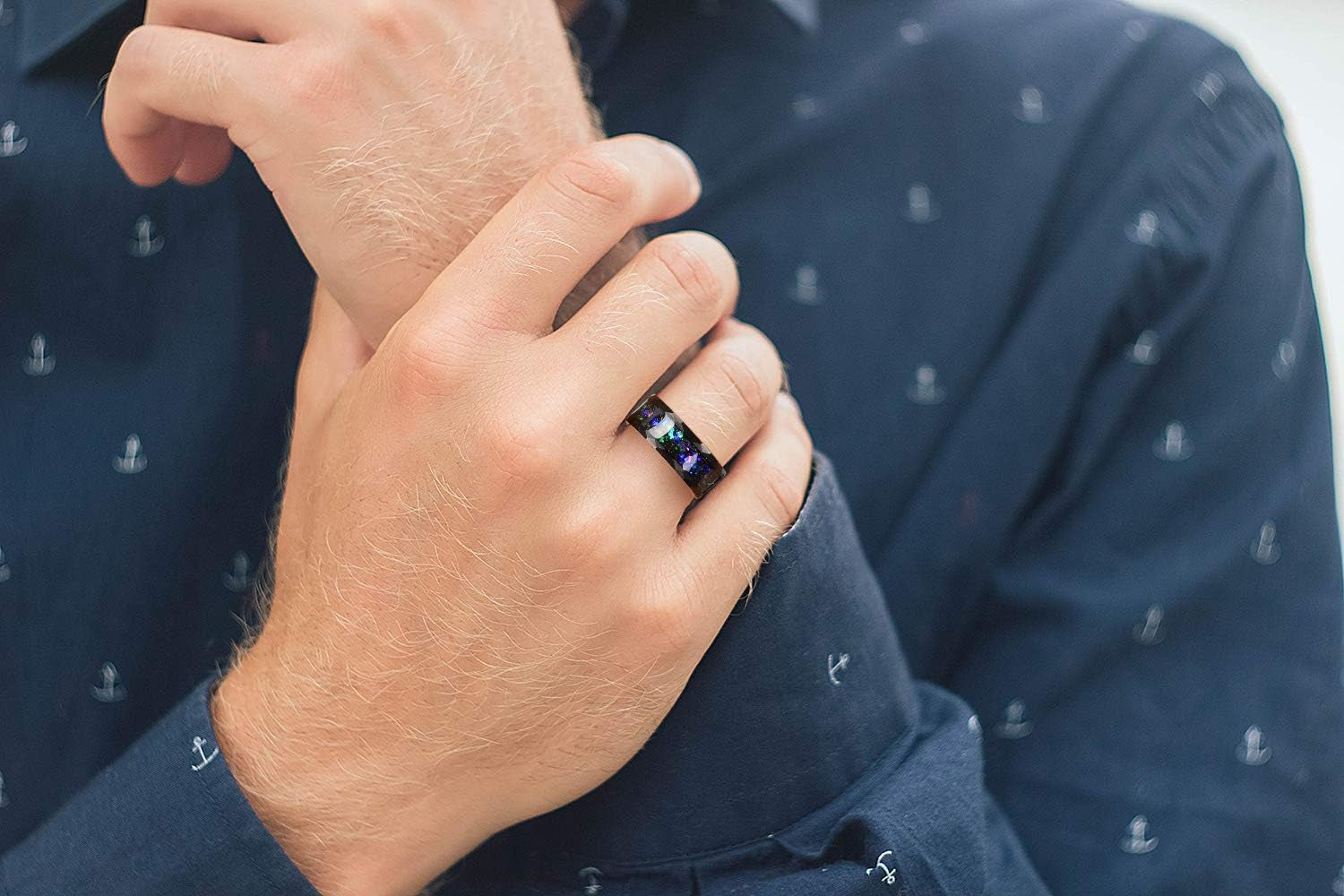 4Mm 8Mm Black Tungsten Carbide Wedding Band for Men Women, Vibrant Opal & Colorful Sandstone Inlay Domed/Hammered Anniversary Ring Comfort Fit