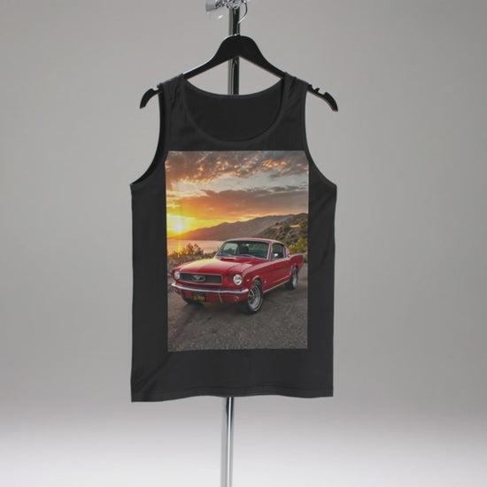 Video for Classic Red Mustang Tank Top — Vintage Car Sunset Graphic